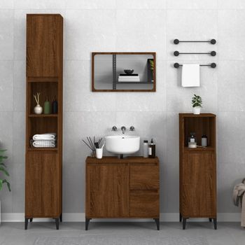 Armario De Baño | Mueble Baño Madera Contrachapada Marrón Roble 30x30x100 Cm Cfw740069