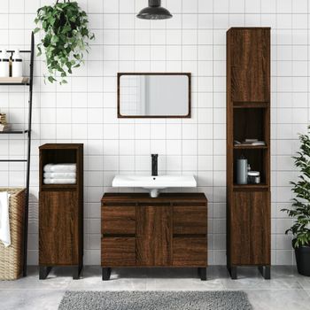 Armario De Baño | Mueble Baño Madera Contrachapada Marrón Roble 30x30x100 Cm Cfw740070