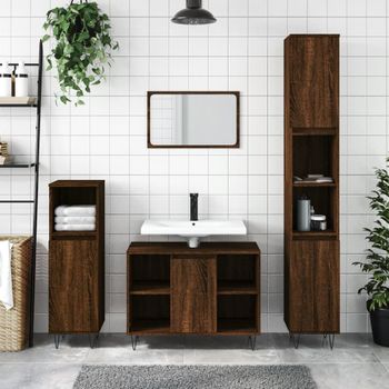 Armario De Baño | Mueble Baño Madera Contrachapada Marrón Roble 30x30x100 Cm Cfw740071