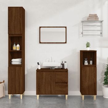 Armario De Baño | Mueble Baño Madera Contrachapada Marrón Roble 65x33x60 Cm Cfw740077