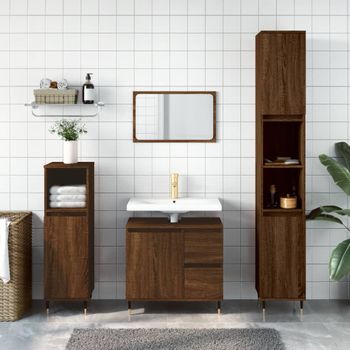 Armario De Baño | Mueble Baño Madera Contrachapada Marrón Roble 65x33x60 Cm Cfw740078