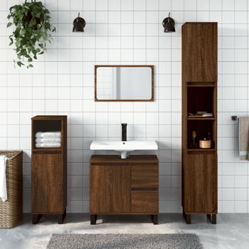 Armario De Baño | Mueble Baño Madera Contrachapada Marrón Roble 65x33x60 Cm Cfw740079