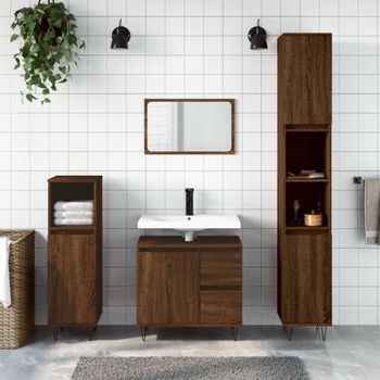 Armario De Baño | Mueble Baño Madera Contrachapada Marrón Roble 65x33x60 Cm Cfw740080