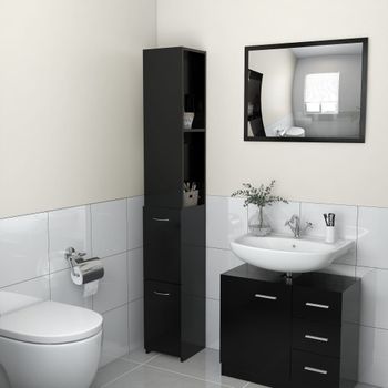 Armario De Baño | Mueble Baño Madera Contrachapada Negro 25x26,5x170 Cm Cfw740081