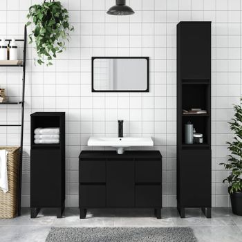 Armario De Baño | Mueble Baño Madera Contrachapada Negro 30x30x100 Cm Cfw740082