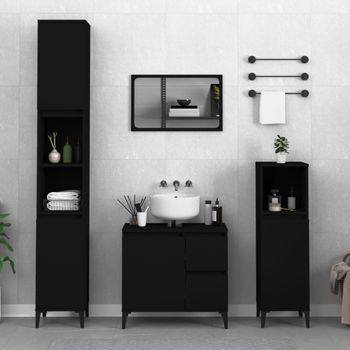 Armario De Baño | Mueble Baño Madera Contrachapada Negro 30x30x190 Cm Cfw740091