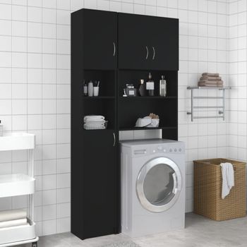 Armario De Baño | Mueble Baño Madera Contrachapada Negro 32x25,5x190 Cm Cfw740096