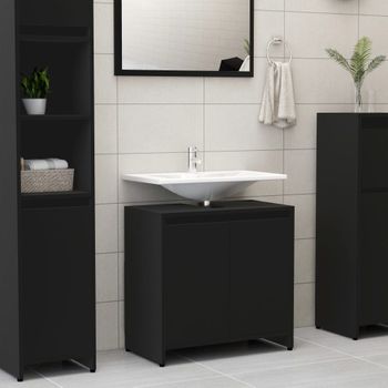 Armario De Baño | Mueble Baño Madera Contrachapada Negro 60x33x61 Cm Cfw740098