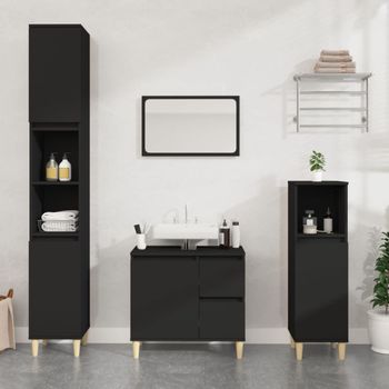 Armario De Baño | Mueble Baño Madera Contrachapada Negro 65x33x60 Cm Cfw740101