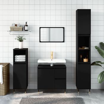 Armario De Baño | Mueble Baño Madera Contrachapada Negro 65x33x60 Cm Cfw740102