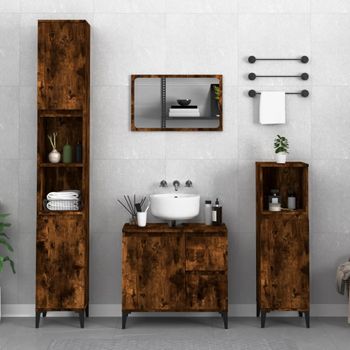 Armario De Baño | Mueble Baño Madera Contrachapada Roble Ahumado 30x30x100 Cm Cfw740106