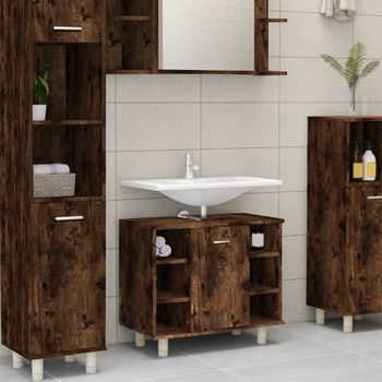 Armario De Baño | Mueble Baño Madera Contrachapada Roble Ahumado 60x32x53,5cm Cfw740114