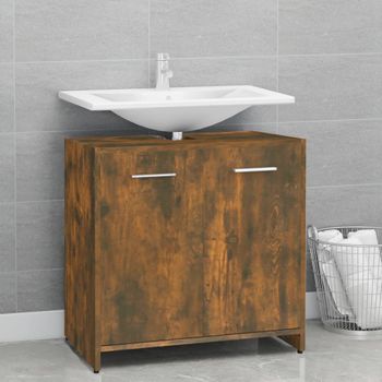 Armario De Baño | Mueble Baño Madera Contrachapada Roble Ahumado 60x33x60 Cm Cfw740115