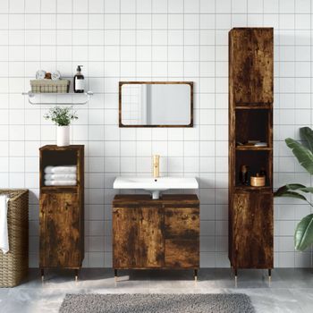 Armario De Baño | Mueble Baño Madera Contrachapada Roble Ahumado 65x33x60 Cm Cfw740120