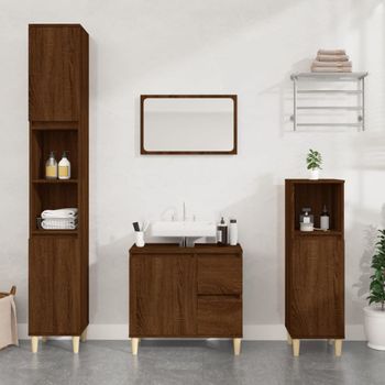 Armario De Baño | Mueble Baño Madera Contrachapada Roble Marrón 30x30x190 Cm Cfw740123