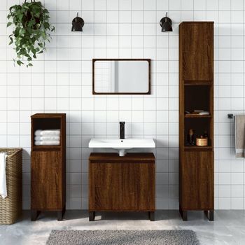 Armario De Baño | Mueble Baño Madera Contrachapada Roble Marrón 30x30x190 Cm Cfw740125