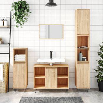 Armario De Baño | Mueble Baño Madera Contrachapada Roble Sonoma 30x30x100 Cm Cfw740130