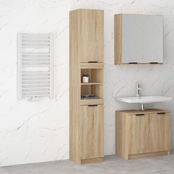 Armario De Baño | Mueble Baño Madera Contrachapada Roble Sonoma 32x34x188,5cm Cfw740140