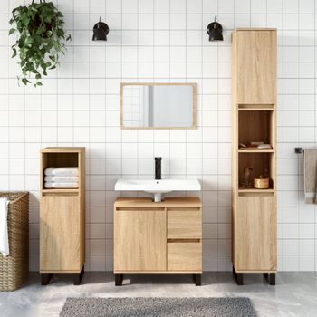 Armario De Baño | Mueble Baño Madera Contrachapada Roble Sonoma 65x33x60 Cm Cfw740145