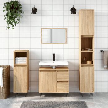 Armario De Baño | Mueble Baño Madera Contrachapada Roble Sonoma 65x33x60 Cm Cfw740147