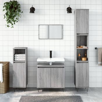 Armario De Baño | Mueble Baño Madera De Ingeniería Gris Sonoma 58x33x60 Cm Cfw740163