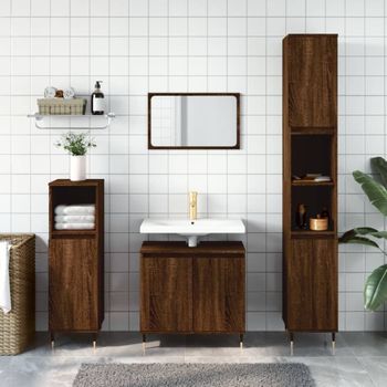 Armario De Baño | Mueble Baño Madera De Ingeniería Marrón Roble 58x33x60 Cm Cfw740167