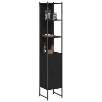 Armario De Baño | Mueble Baño Madera De Ingeniería Negro 33x33x185,5 Cm Cfw740169