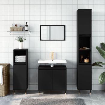 Armario De Baño | Mueble Baño Madera De Ingeniería Negro 58x33x60 Cm Cfw740170