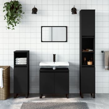 Armario De Baño | Mueble Baño Madera De Ingeniería Negro 58x33x60 Cm Cfw740171