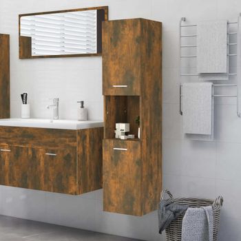 Armario De Baño | Mueble Baño Madera De Ingeniería Roble Ahumado 30x30x130 Cm Cfw740173