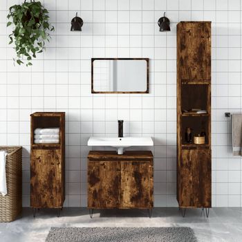 Armario De Baño | Mueble Baño Madera De Ingeniería Roble Ahumado 58x33x60 Cm Cfw740174