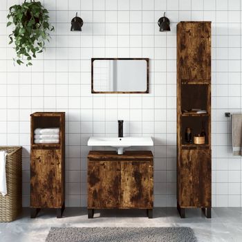 Armario De Baño | Mueble Baño Madera De Ingeniería Roble Ahumado 58x33x60 Cm Cfw740175