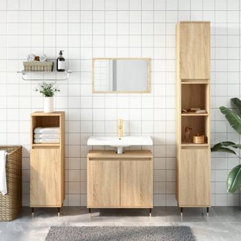 Armario De Baño | Mueble Baño Madera De Ingeniería Roble Sonoma 58x33x60 Cm Cfw740178