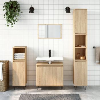 Armario De Baño | Mueble Baño Madera De Ingeniería Roble Sonoma 58x33x60 Cm Cfw740179