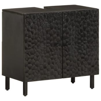 Armario De Lavabo De Baño | Mueble Baño Madera Maciza Mango Negro 62x33x58 Cm Cfw740286