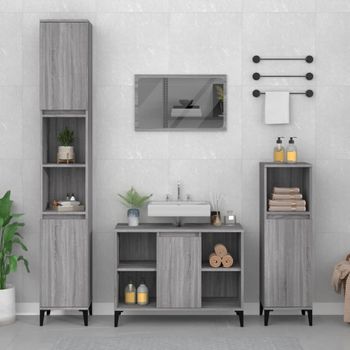 Armario De Almacenamiento | Armario De Lavabo Madera Contrachapada Gris Sonoma 80x33x60 Cm Cfw740298