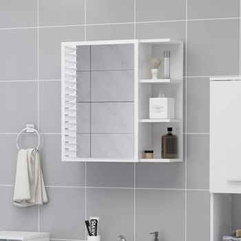 Armario Espejo Baño | Mueble Baño Contrachapada Blanco Brillo 62,5x20,5x64 Cm Cfw741289