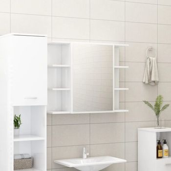 Armario Espejo Baño | Mueble Baño Contrachapada Blanco Brillo 80x20,5x64 Cm Cfw741290