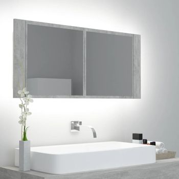 Armario Espejo Baño | Mueble Baño Luz Led Acrílico Gris Hormigón 100x12x45 Cm Cfw741293