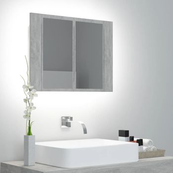 Armario Espejo Baño | Mueble Baño Luz Led Acrílico Gris Hormigón 60x12x45 Cm Cfw741295