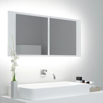 Armario Espejo De Baño | Mueble Baño Con Luz Led Acrílico Blanco 100x12x45 Cm Cfw741298