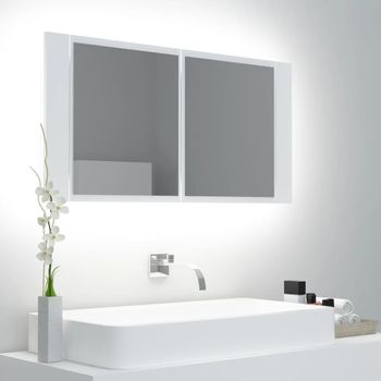 Armario Espejo De Baño | Mueble Baño Con Luz Led Acrílico Blanco 90x12x45 Cm Cfw741302