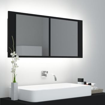 Armario Espejo De Baño | Mueble Baño Con Luz Led Acrílico Negro 100x12x45 Cm Cfw741304