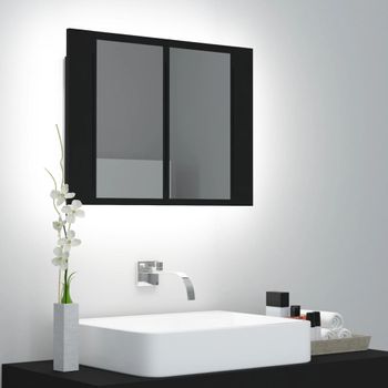 Armario Espejo De Baño | Mueble Baño Con Luz Led Acrílico Negro 60x12x45 Cm Cfw741306