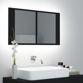 Armario Espejo De Baño | Mueble Baño Con Luz Led Acrílico Negro 80x12x45 Cm Cfw741307