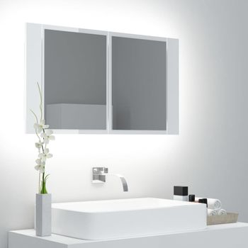 Armario Espejo De Baño | Mueble Baño Led Acrílico Blanco Brillo 80x12x45 Cm Cfw741311