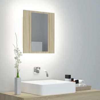 Armario Espejo De Baño | Mueble Baño Led Acrílico Roble Sonoma 40x12x45 Cm Cfw741316