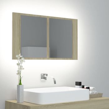 Armario Espejo De Baño | Mueble Baño Led Acrílico Roble Sonoma 80x12x45 Cm Cfw741318