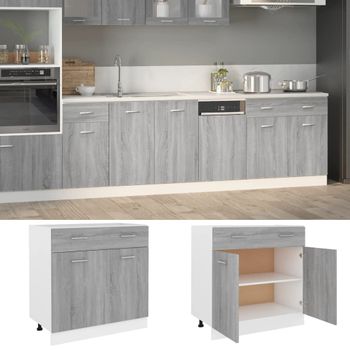 Armario De Almacenamiento | Armario Inferior Cocina Contrachapada Gris Sonoma 80x46x81,5 Cm Cfw741356