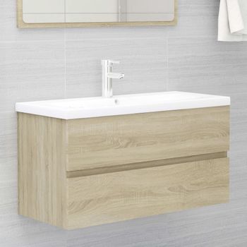 Armario De Almacenamiento | Armario Lavabo Madera Contrachapada Roble Sonoma 90x38,5x45 Cm Cfw741404